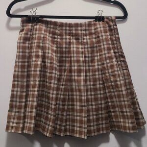 H&M Brown Plaid Pleated Skirt